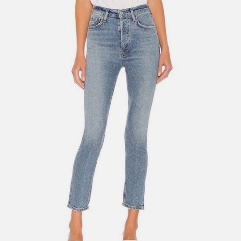 Agolde Women’s Nico High Rise Straight Leg Ankle Jeans in Light Blue Wash, 29